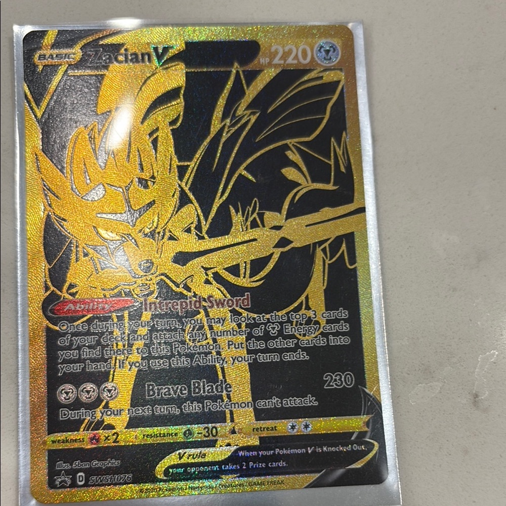 Pokemon Zacian V Trading Card - Gold and Black